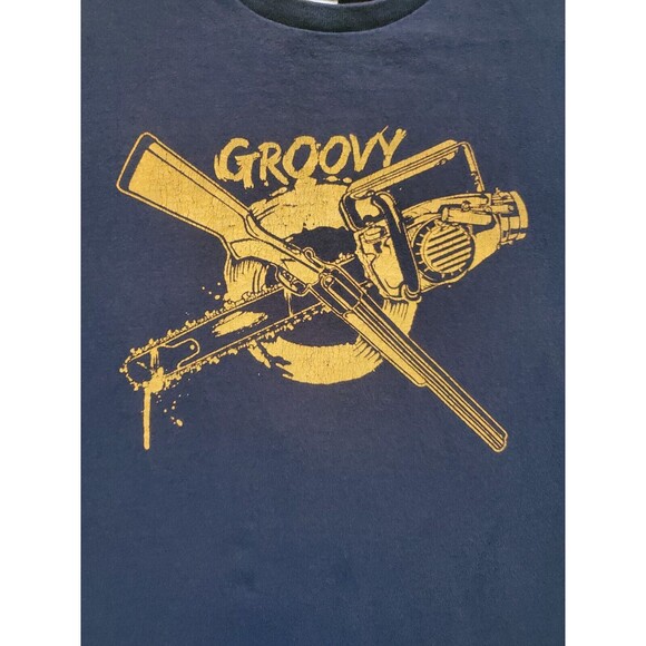 Delta Pro Weights Shirt Men XL Brown Graphic Print Gun Chainsaw Rifle FLAW - Picture 3 of 6